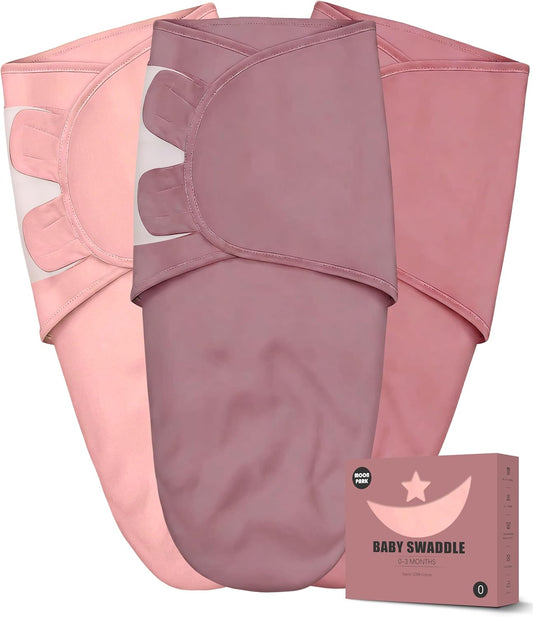 Skiennix Newborn Swaddle Blanket Wrap - Adjustable 100% Cotton Sleep Sack for Infants 0-3 Months | Soft Breathable Bedding in Dusty Rose, Pearl & Mauve (3-Pack)