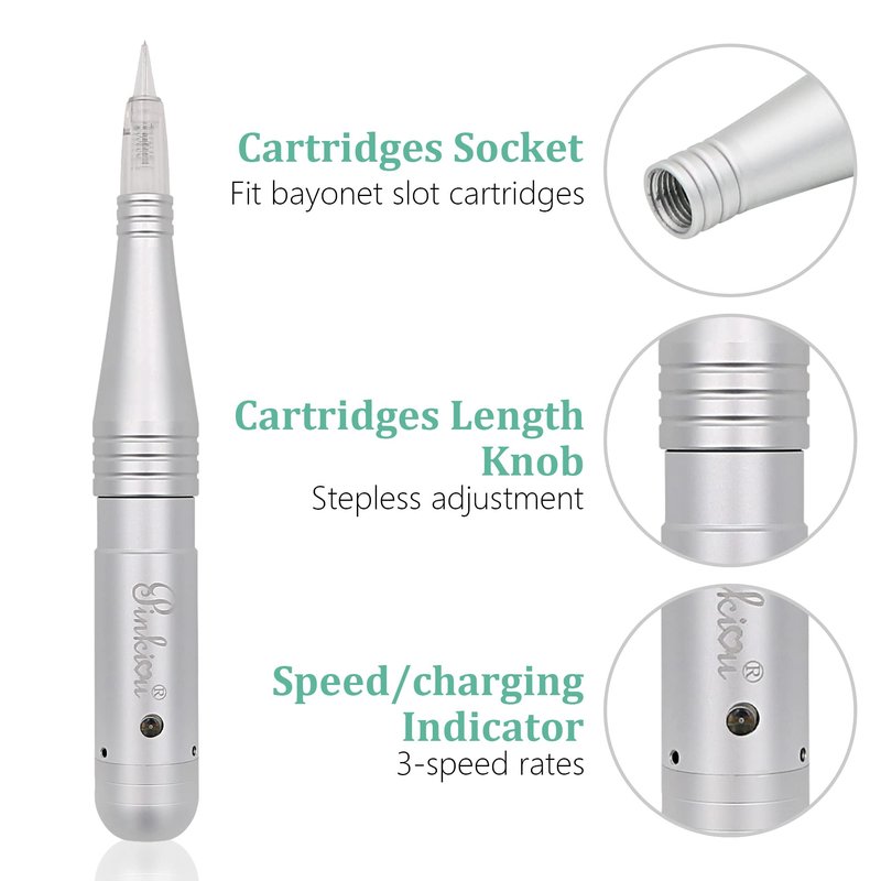 Pinkiou Permanent Makeup Machine MicroPigmentation Pen Hair Stroked Eyebrow Professional Microblading Pen Machine For EyeBrow Eyeline Lip Brow Lamination（Silver）