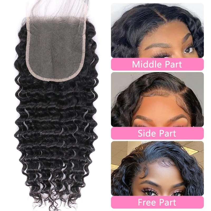 5x5 HD Lace Deep Wave Ultra-thin Transparent Lace Closure 12A Brazilian Virgin Human Hair Closure Free Part Pre Plucked with Baby Hair Natural Black 16 Inch
