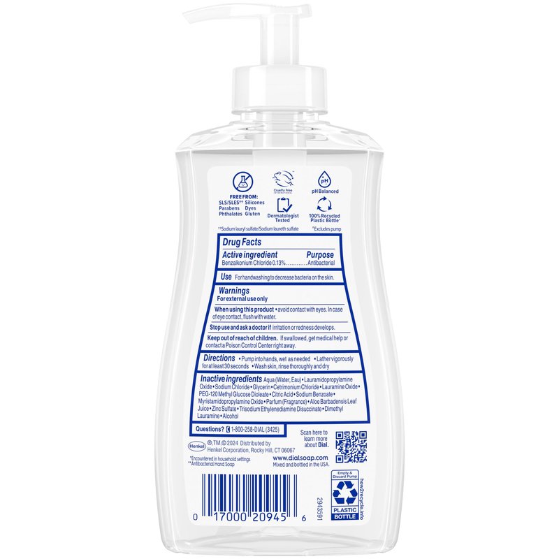 Dial Antibacterial Defense Liquid Hand Soap + Aloe, Aloe Scent, 11 Fl Oz (Pack of 12), Dermatologist-Tested Hand Wash, Gentle Formula