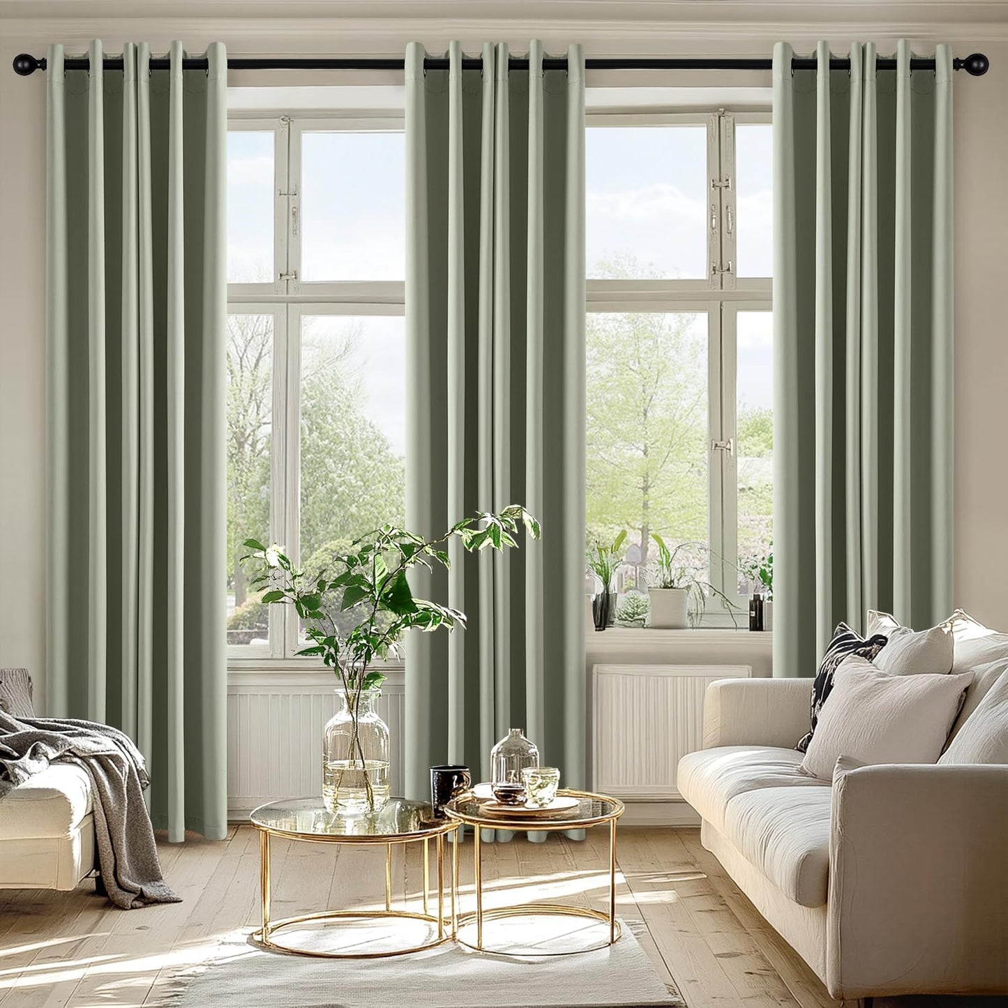 MIULEE Sage Green Blackout Curtains - Thermal Insulated Room Darkening Drapes | 86 Inches Long, 2 Panels