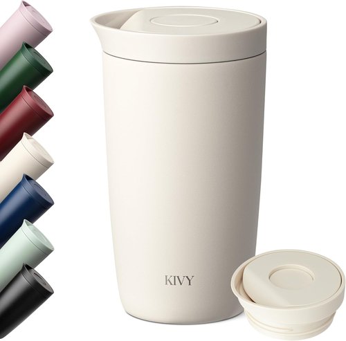 KIVY Insulated Travel Coffee Mug - 12oz Stainless Steel Tumbler | 24h Cold & 6h Hot, Spill Proof, BPA Free