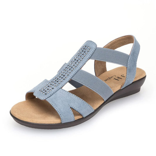 VJH confort Women's Flat Sandals with Rhinestone Open Toe Elastic Slip On Slingback Comfort Casual Walking Sandals (Dusty Blue,8)