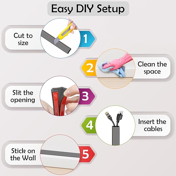 TV Cord Hider – Flexible Wall Cord Cover Slim Design Silicone Cable Raceway - Self Adhesive, Cut to Size Design for Hiding Wires on Wall - Clean Home Setup Cable Concealment (Grey, 10 Feet)