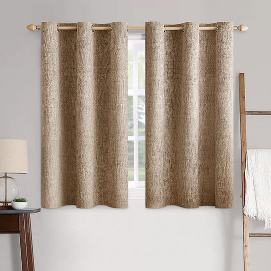 MIULEE 100% Blackout Linen Curtains - Thermal Insulated Copper Brown Grommet Drapes | 42 x 63 Inch (2 Panels)