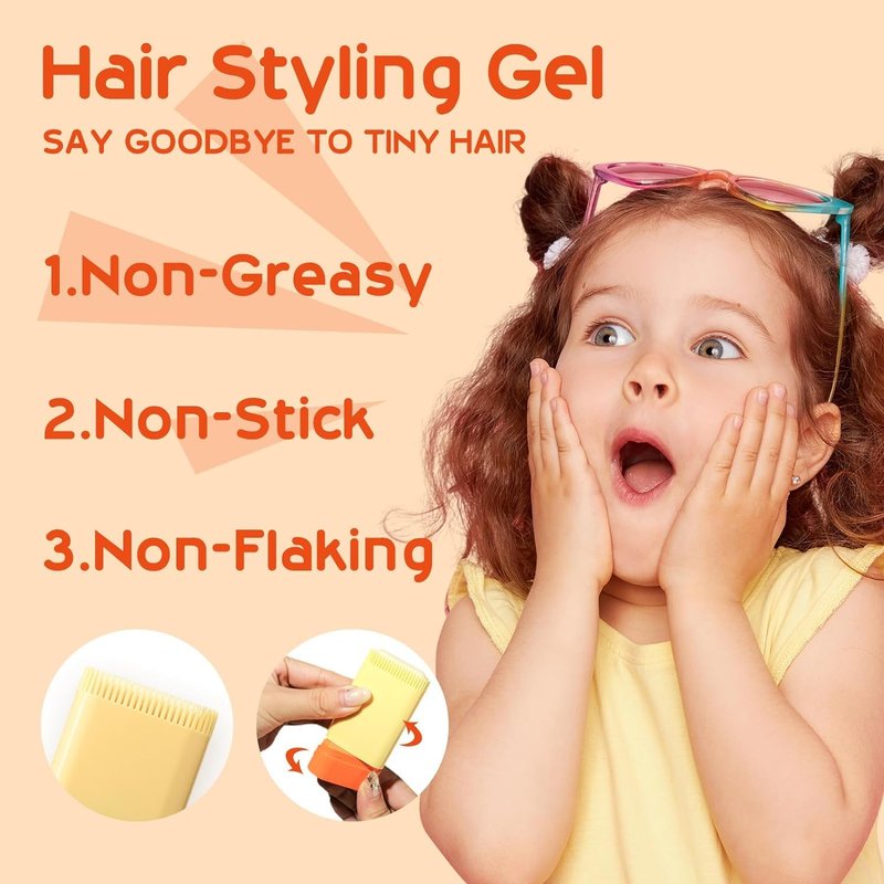 MINXUEYEN Hair Styling Gel for Kids, Children's Hair Wax Stick - Built-in Comb 2-in-1 Hair Finishing Stick, Natural Ingredients Refreshing and Non-Greasy, Easy to Styling, 0.71oz, Clear