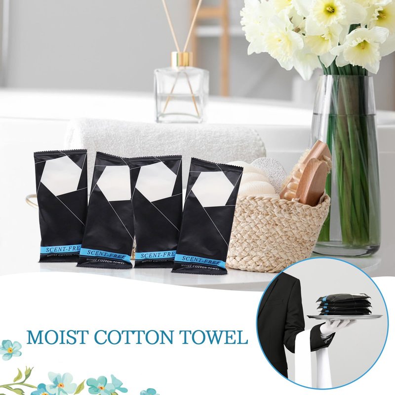 50 Pcs Moist Towel Bulk Moist Towelettes Individually Wrapped,White Towel Services 8.5''x 8.5'' Unscented Wet Hand Towels,Disposable Refreshment Pre Moistened Towels for Travel Camping Sport Spa Party