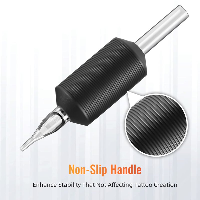 Keilend 5RT Clear Tube Grips 25PCS, 1 Inch Disposable Tube Grip with Black Silicone Grips and Clear Long Tips, 5 Round Tubes for 3RL 4RL 5RL 3RS 4RS 5RS