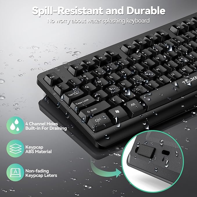 TECKNET Wireless Keyboard, 2.4G Silent Full-Size USB Keyboard with Number Pad, Ergonomic Keys & Adjustable Feet, Compatible with Laptop, PC, Desktop, Notebook, Windows 11/10/8/7 –Black