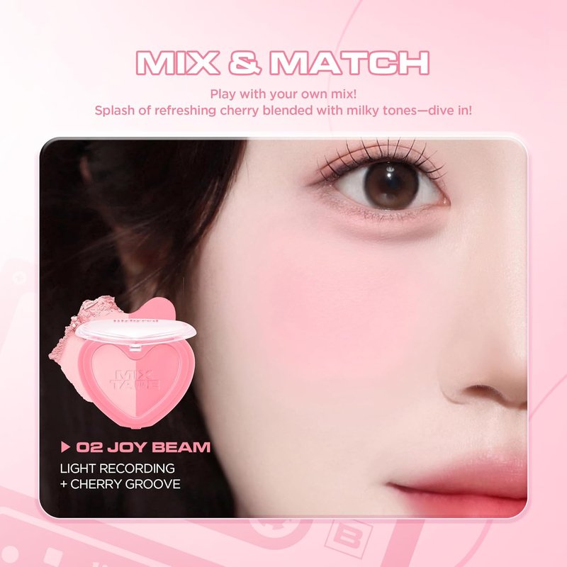 Lilybyred Luv Beam Cheek Duo - Heart-Shaped Korean Dual-Tone Powder Blush | Blendable Soft Glow, 0.14 oz (02 Joy Beam)