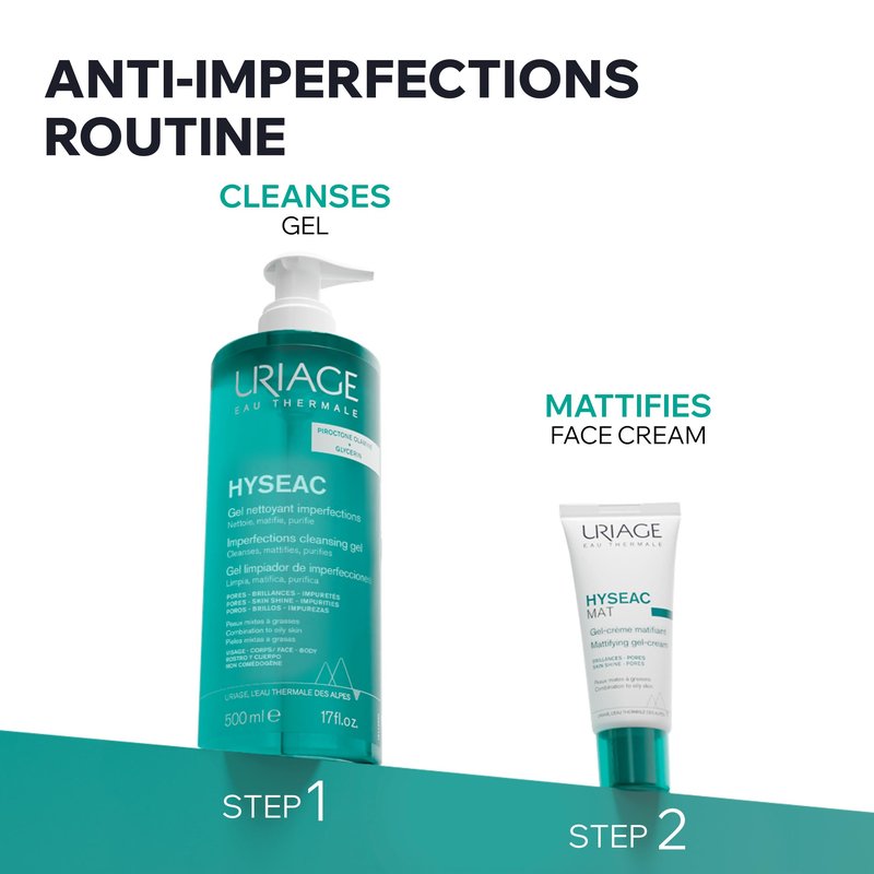 Uriage Hyseac Imperfections Cleansing Gel Face & Body, Suitable for Back Acne, Gently Cleanses & Purifies, Eliminates Excess Sebum, Combination to Oily Skin, Soap-free, Physiological pH