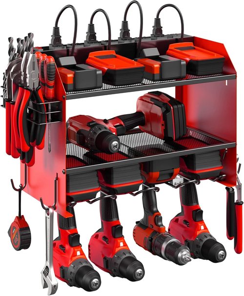 CCCEI Modular Power Tool Organizer - Wall Mount Charging Station & Heavy-Duty Rack - Red, 1 Pack