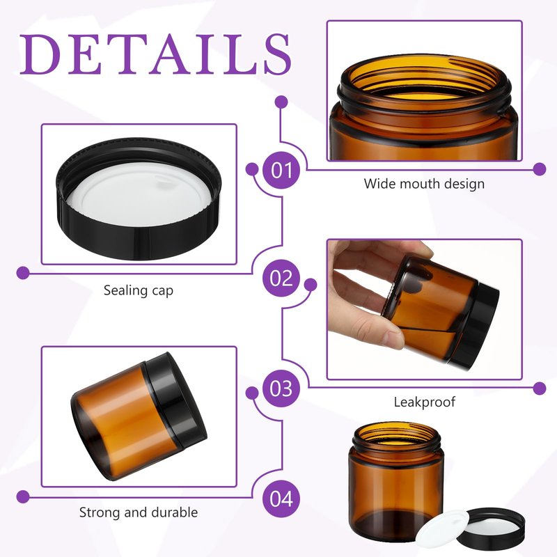 30 Pcs 4 oz Amber Glass Jars with Black Lids Leakproof Round Airtight Jars Empty Cosmetic Jars with Inner Liners Lid for Candle Making Storing Lotions Spice Powder Liquid Sample Makeup (Black,Amber)