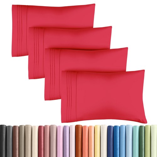 CGK Unlimited King Size Microfiber Pillowcase Set, 4 Pieces, Red