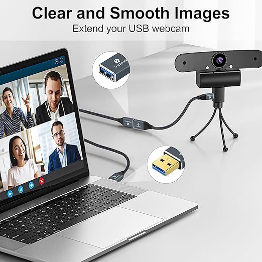 Thzzhnno USB 3.0 Extension 6.6FT, USB Male to Female USB 3.0 Extender Cable for Webcam, Camera, Phone, USB hub, Mouse, Keyboard, Printer, Hard Drive, Headset