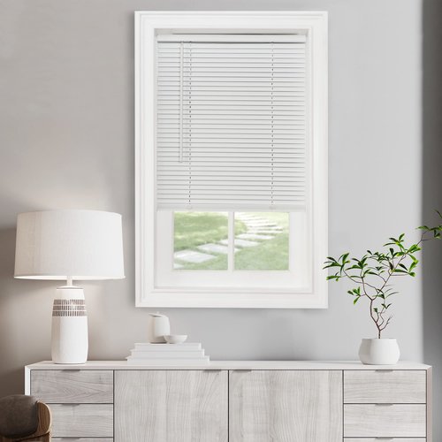 Cordless Light Filtering Mini Blind - 30 Inch Width, 72 Inch Length, 1" Slat Size - Pearl White - Cordless GII Morningstar Horizontal Windows Blinds for Interior by Achim Home Decor