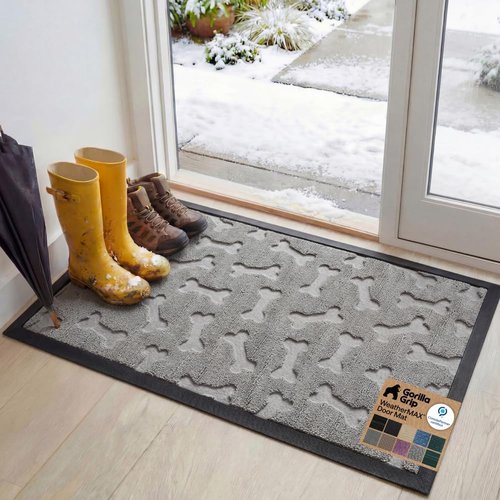 GORILLA GRIP Waterproof All-Season WeatherMAX Doormat - 47x35 Natural Rubber | Stain & Fade Resistant, Easy Clean Light Gray