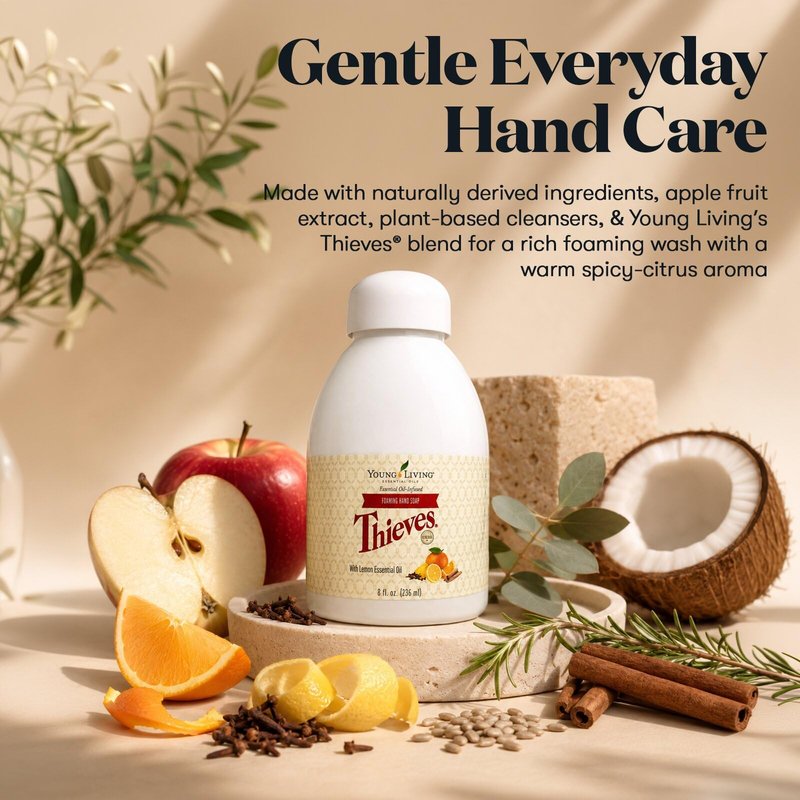 Thieves Foaming Hand Soap with Aloe & Ginkgo Biloba | Gentle, Plant-Based Formula for Moisturizing & Thorough Cleaning | Infused with Young Living's Thieves Premium Essential Oil Blend for Soft Skin