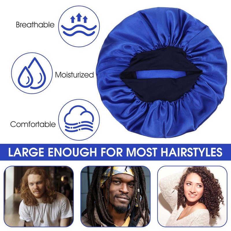 WLLHYF 18 Pcs Large Silk Bonnet for Sleeping, Satin Bonnets Wide Band Hair Bonnet Soft Elastic Hair Wrap Cap Silky Shower Cap for Black Women Men Curly Hairs