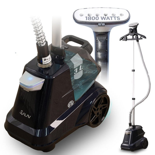 SALAV Heavy Duty Commercial Full-Size Garment Steamer with Foot Pedals and Extra Large 3L (101.5 oz) Water Tank, 1800 watts of Poweful Steam (Navy)