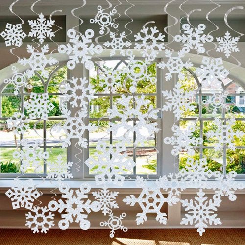GOER Snowflake Hanging Swirls - 36 Pcs for Festive New Year & Christmas Party Decor