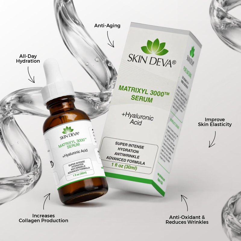 SKIN DEVA 1 fl oz Matrixyl 3000 with Hyaluronic Acid Serum Peptides Serum For Face Hydration with Hyaluronic Acid Stimulates Collagen Repair Mechanisms Lightweight Anti Aging Moisturizer