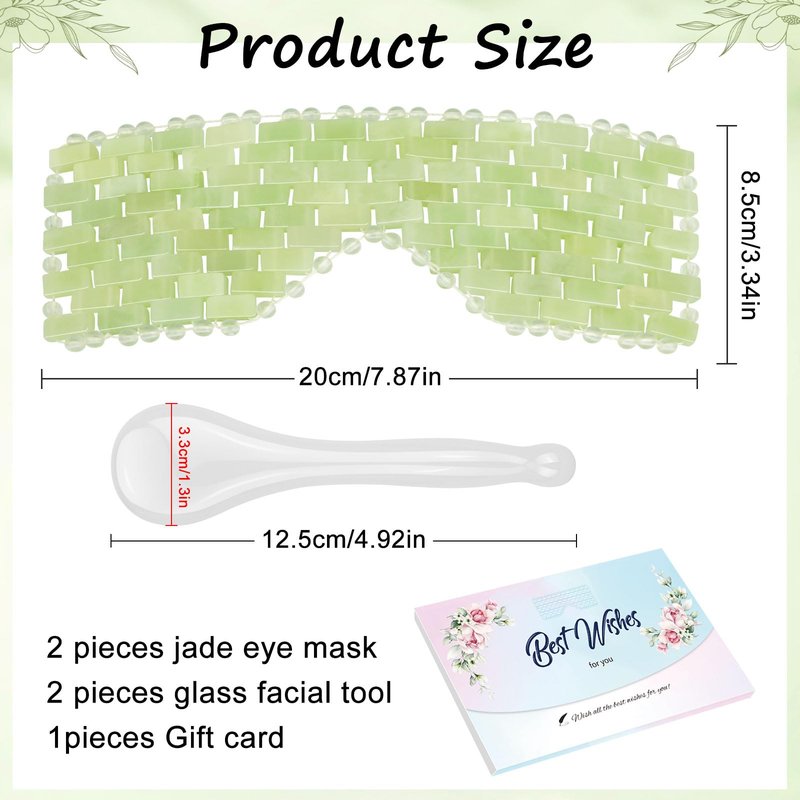LazyGa 4 Pcs Jade Eye Mask & Skin-Safe Glass Facial Massage Tool, Jade Cooling Mask & Gua Sha Therapy Roller for Skincare Relieve Puffiness, Anti-Aging, Stress Relief
