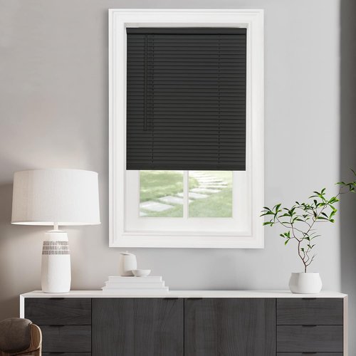 Achim Home Decor Cordless Mini Blinds - Light Filtering, 28" Width x 72" Length, Black