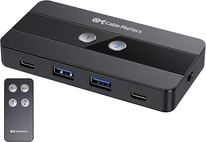 Cable Matters USB C Switch for 2 Computers, Share 2 USB-A and 2 USBC Peripherals (Keyboard, Mouse, Printer, SSD)-(No Video, No Host Charging)-10Gbps Data Transfer, Remote Control, Data Only