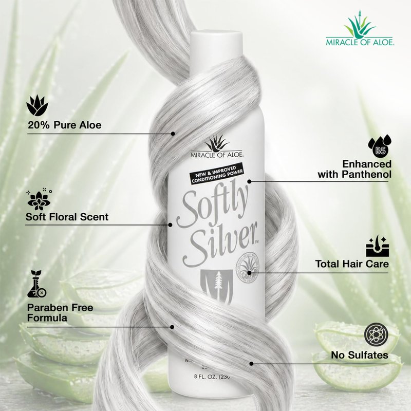 Softly Silver Shampoo Improved Conditioning formula for Gray Hair, 2 in 1 Purple Restorative Hair Wash for Mature Hair, Adds Luster, Bounce & Body, with Panthenol and 20% Pure UltraAloe