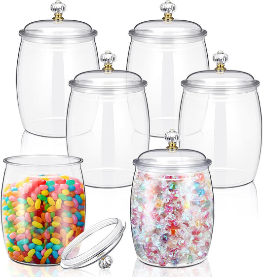 Nuogo 6 Pcs Clear Plastic Candy & Cookie Jars - Airtight Decorative Storage Canisters | 42 oz Classic