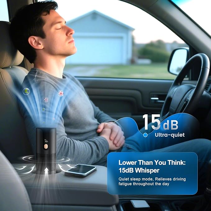 Arint Car Air Purifier, Mini Portable HEPA Filter with 4-Layer Filtration & LCD Display, 15dB Ultra Quiet, Cordless, Eliminates 99.97% of Smoke Dust Pet Odors for Vehicle Office Travel