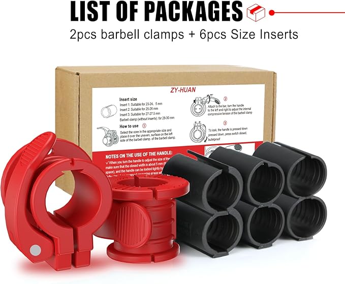 ZY-HUAN Barbell Clips 1 inch Barbell Clamps 0.9-1.18inch Quick Release Weight Clips for Bars Multi-Size Adjustable Olympic Barbell Clamps (All red 0.9-1.18inch)
