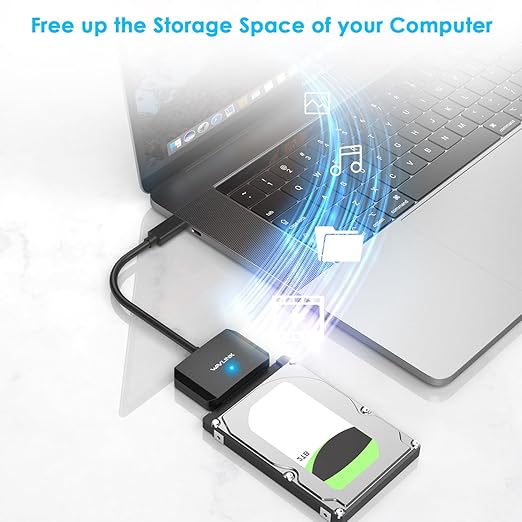 WAVLINK SATA to USB Type-C Hard Drive Cable, 5Gbps USB C to Sata Cable Support UASP, External Hard Drive SATAI/II/III Connector 2.5" SSD/HDD and 3.5" HDD up to 20TB, Power Adapter Included