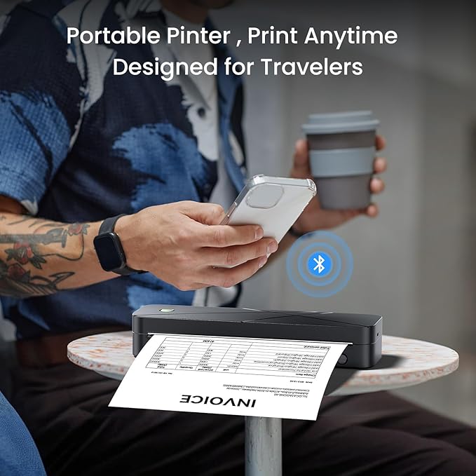 TATTMUSE Portable Printers Wireless for Travel, Inkless Printer for Phone & Laptop, Thermal Bluetooth Small Compact Mobile Printer for Home Use, Support 8.5" X 11" US Letter & A4 Size