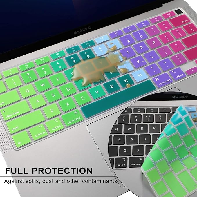 Allinside Soft Silicone Keyboard Cover for MacBook Air 13.3 inch (A2337 M1 A2179, 2021 2020) with Touch ID, Quiet Typing Keyboard Protector Skin, US Version, Rainbow