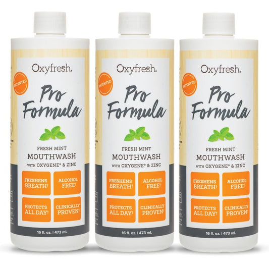 Oxyfresh Pro Formula Fresh Mint Mouthwash – Patented Zinc Mouthrinse for Fresh Breath, Healthy Gums & Bad Breath Treatment for Adults - Dye, Fluoride & Alcohol Free (16 oz Pack of 3)