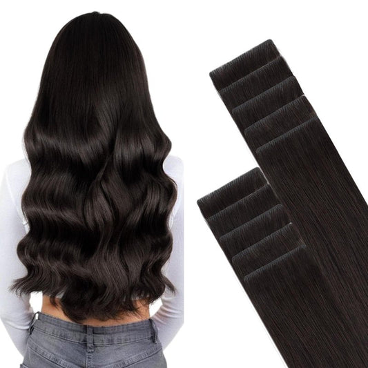 GOO GOO Invisi Edge Tape in Hair Extensions Human Hair, 2 Dark Brown, 10pcs 20inch 30g, Virgin Remy Hair, Seamless Injected Tape, Natural Look