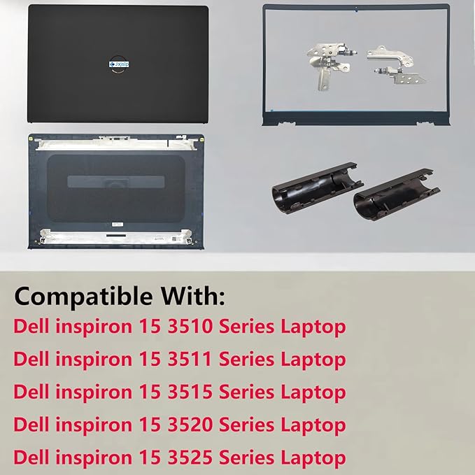 Jxjslp Replacement LCD Back Cover with Front Bezel with Hinges with Shaft Cover for DELL Inspiron 15 3510 3511 3515 3530 Series Laptop 0WPN8 00WPN8 9WC73 09WC73 AP3LE000901 Black