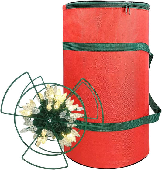Sattiyrch Christmas Light Storage Bag - Tear-Proof 600D Oxford Fabric with 4 Metal Reels for Easy Organization