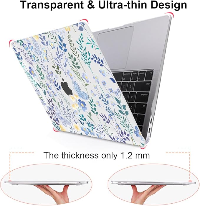LCMOCICO Compatible with 2021 2020 MacBook Air 13 inch Case M1 A2337 A2179 A1932 2018 2019 Release, Pattern Plastic Hard Shell Case & Keyboard Cover for Mac Air 13 Touch ID, Meadow Wildflower