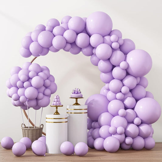 RUBFAC Pastel Purple Balloon Arch Kit - 129pcs Light Lavender Balloons for Birthday & Wedding Decor | Various Sizes 5-18 Inches