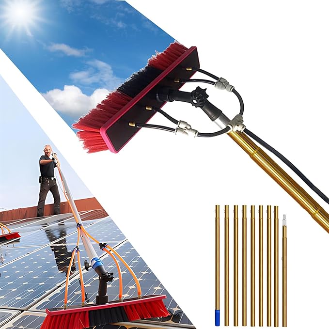 Water Fed Pole Kit with Telescopic Brush 14m/46FT Pole for Window Cleaning Commercial and Home Use Includes 20m Water Supply Hose and Solar Panel Brush