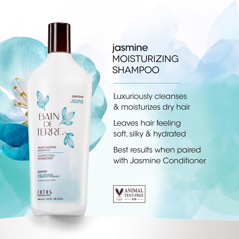 Bain de Terre Moisturizing Shampoo and Conditioner Set | Jasmine | Hydrates & Moisturizes Dry, Damaged Hair | Argan & Monoi Oils | Paraben Free | Color-Safe | 33.8 Fl Oz