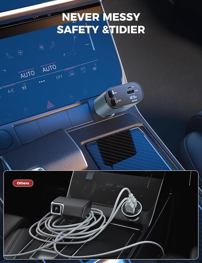 【Upgraded】 SUPERONE Retractable Car Charger 4 in 1, Fast Car Phone Charger with Cord 2.6ft, USB C and Apple Car Charger Adapter, Compatible with iPhone 17 16 15/15 Pro Max/14/13/12/11, Galaxy, Pixel