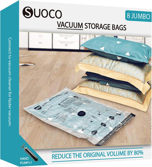 Skiennix Vacuum Storage Bags - Jumbo Compression Packing Bags for Clothing & Bedding | 8 Pack
