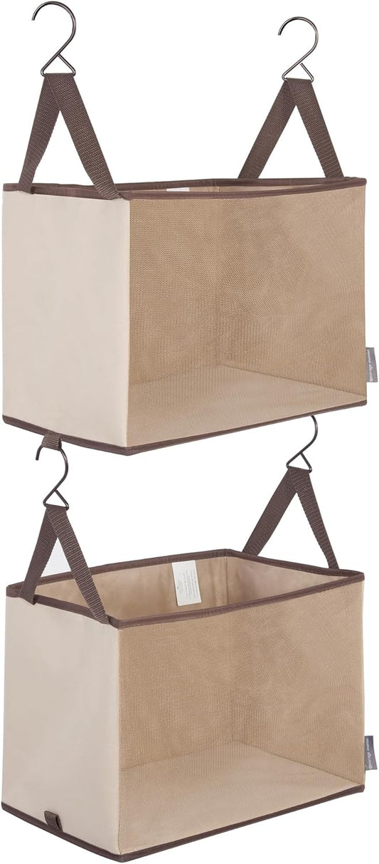 Storage Maniac 2-Shelf Hanging Closet Organizer - Canvas Shelf with Hooks for Dorms & Bedrooms | Beige