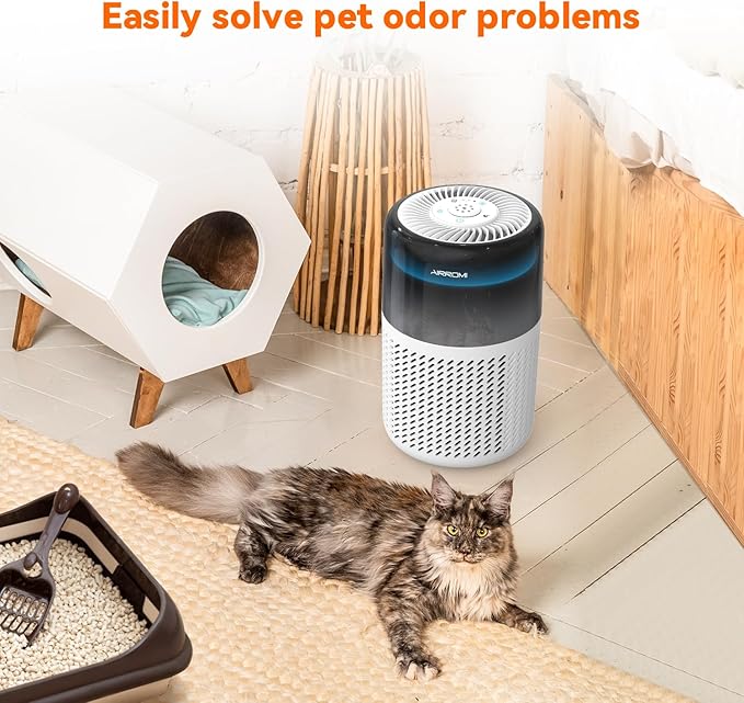 AIRROMI HEPA Air Purifier for Bedroom&Home,Pet Air Purifier for Home Pets,Removes Pet Odor,Cat Litter Smell,Dust,Smoke&Allergies,Quiet Room Air Purifier with Scents,360°Air Cleaner,A2005 White