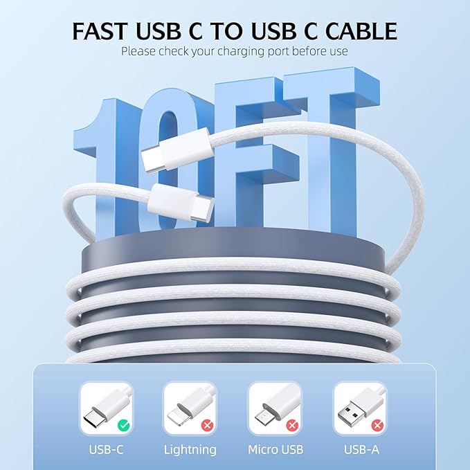 Fast Charging iPhone 17 16 15 Charger,2Pack 10 FT Long USB C Charger woven Cord with 20W USBC Fast Charger Block for iPhone 17/17 Air/17 Pro/17 Pro Max/16/16 Pro/16 Pro Max/15/15 Pro Max/Plus/iPad Pro