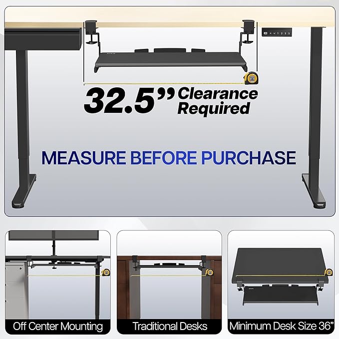 VIVO Large Height Adjustable Under Desk Keyboard Tray, C-clamp Mount System, 27(33 Including Clamps) x 11 inch Slide-Out Platform for Typing, Black, MOUNT-KB05HB